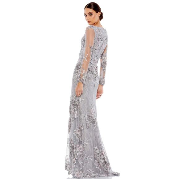 Mac Duggal 67539 Embellished Lace V Neck Illusion Gown Size 16 Platinum NWT - Picture 8 of 8